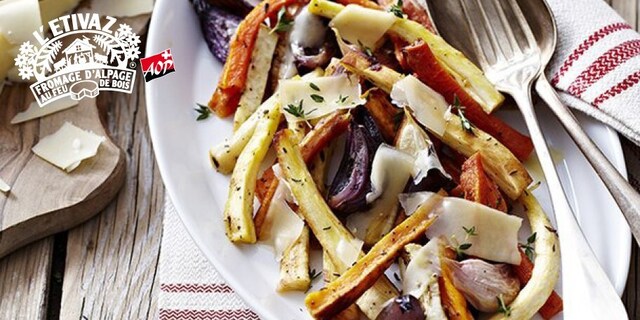 Frites de légumes racines rôtis aux copeaux d’Etivaz AOP