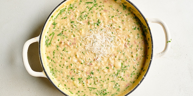 Aspergerisotto met pancetta