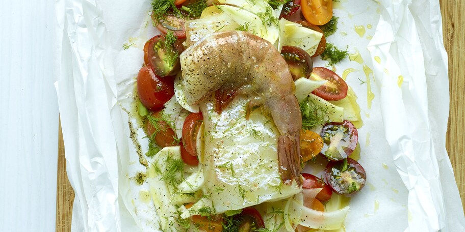 Papillote d’églefin et crevettes au fenouil