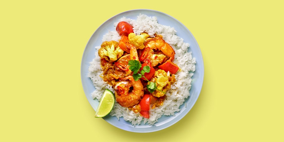 Easy curry Madras met scampi