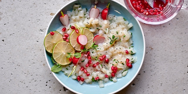 Ceviche van sint-jakobsnoten met granaatappel