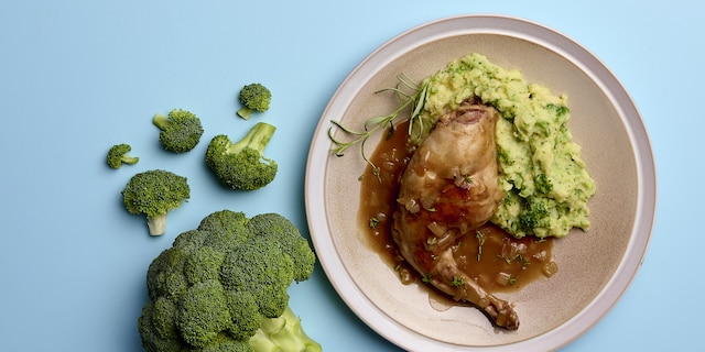 Konijn met Luikse siroop en broccolistoemp