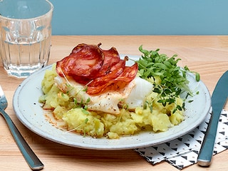 Dos de cabillaud au chorizo avec stoemp aux poireaux et à l’huile d’olive