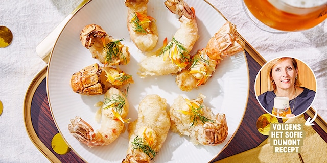 Tempura van langoustines met kimchi mayonaise met Tripel Karmeliet