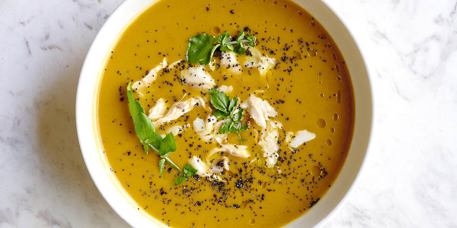 Velouté van zoete aardappelen met gerookte forel