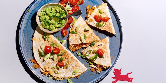 Quesadillas au poulet, carottes et gouda