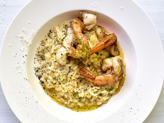 Risotto met schaaldierenfond en scampi