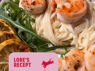 Gegrilde scampi, tagliatelle met mascarpone en citroen