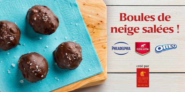 Boules-de-neiges salées avec chocolat de Côte d'Or, Oreo & Philadelphia