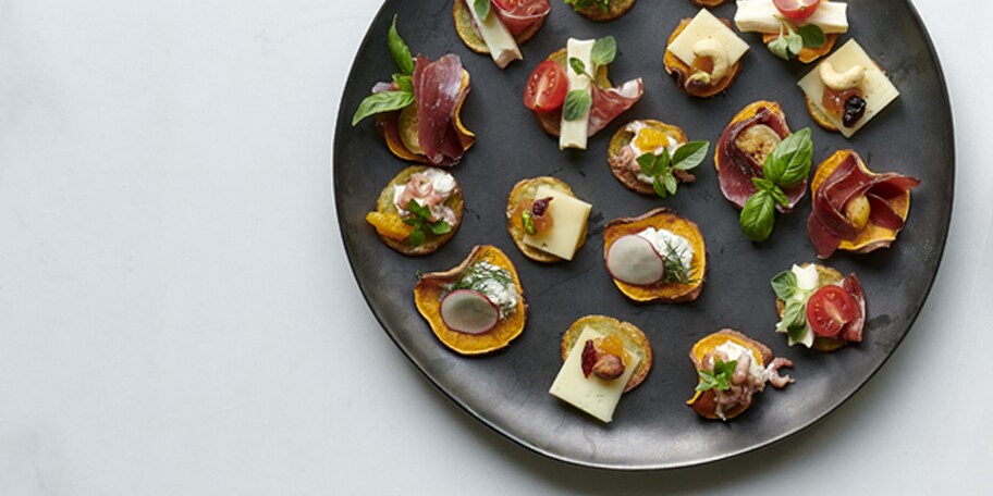 Aperitiefkrokantjes van aardappel en zoete aardappel