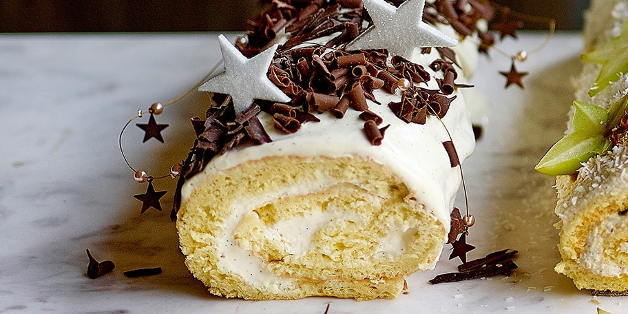 Buche de Noël classique à la vanille et au chocolat