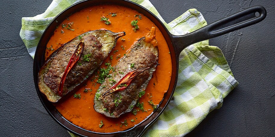 Gevulde aubergines met lamsvlees