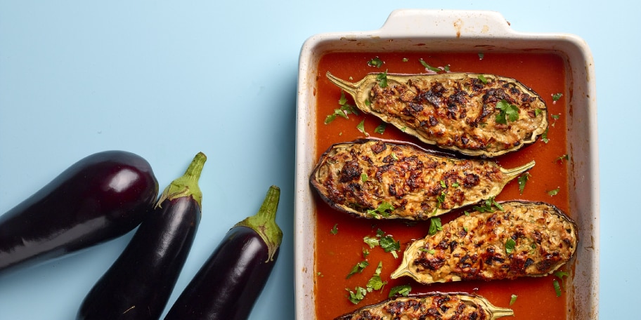 Gevulde aubergine met kip