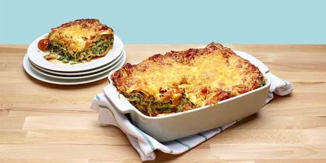 Lasagne met ham, ricotta en spinazie