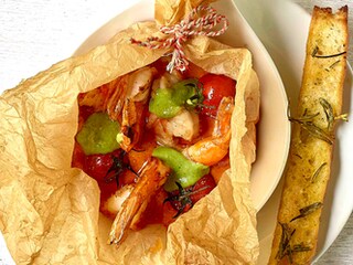 Scampis diabolo au mascarpone et au basilic