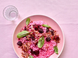 Roze risotto met pancetta