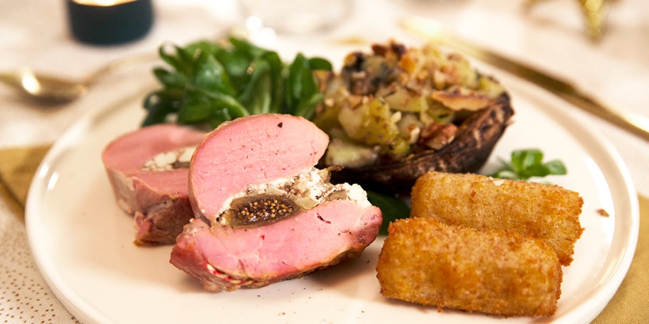 Varkenshaasje met vijgen en gevulde portobello