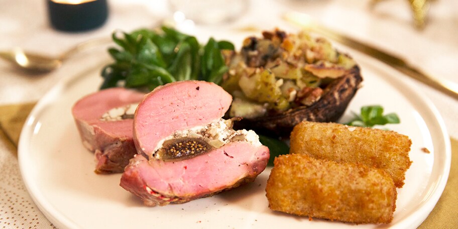 Varkenshaasje met vijgen en gevulde portobello