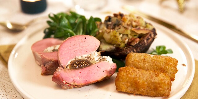 Varkenshaasje met vijgen en gevulde portobello