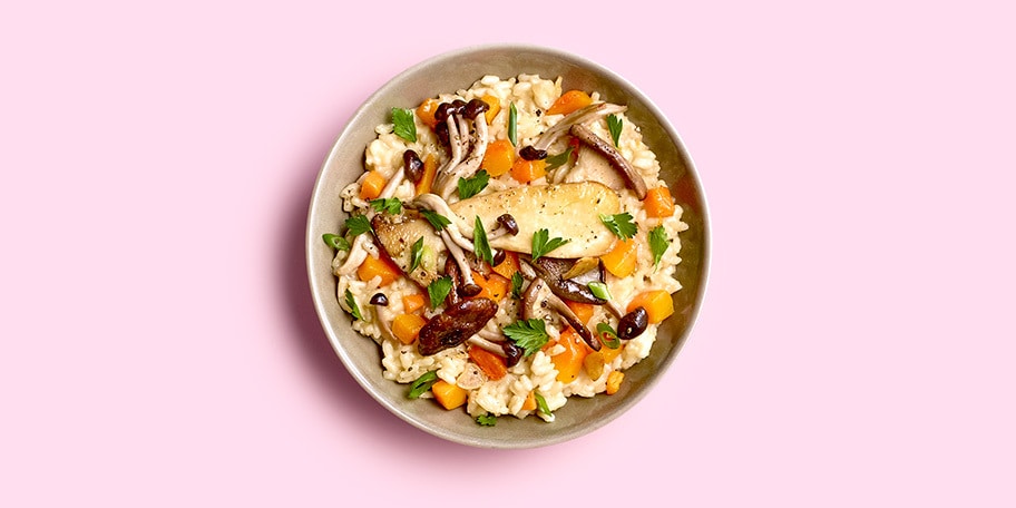 Snelle risotto met champignons en butternut (pompoen)