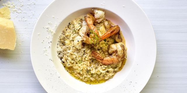 Risotto met schaaldierenfond en scampi