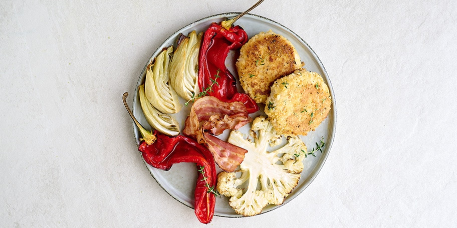 Galettes de riz au pecorino et au légumes rôtis