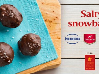 Gezouten sneeuwballen met Côte d'Or chocolade, Oreo & Philadephia. 