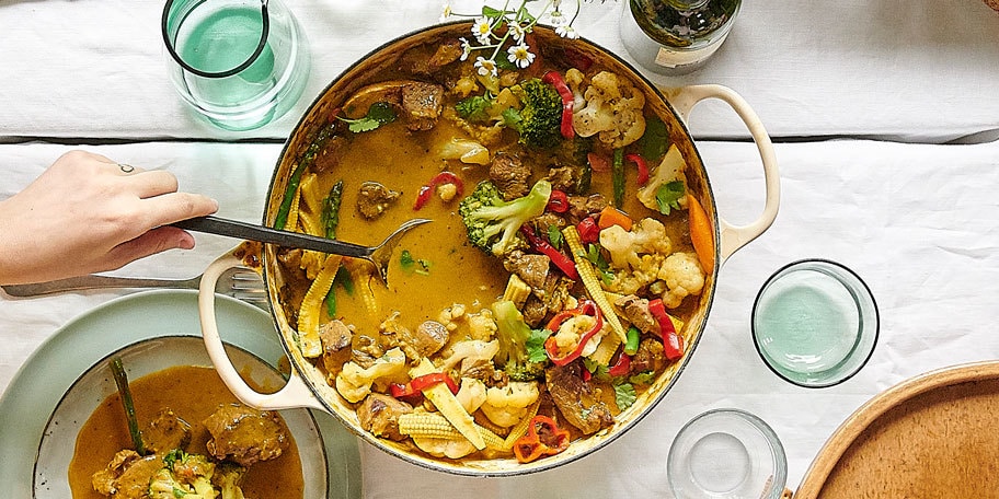 Curry vert d’agneau aux légumes