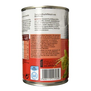 Delhaize | Tomaten | Vlees | Basilicum | Blik 400 gr