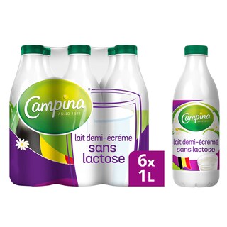 Campina | Lait | Demi-écrémé | Sans Lactose 6 x 1 l