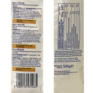 Delhaize | Pâtes | Fusilli | Tricolore 500 gr