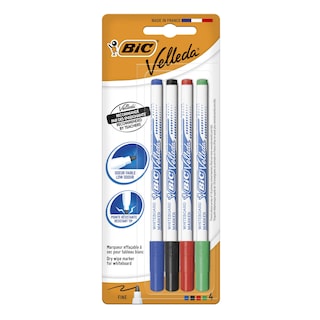 Bic | Velleda | Maqueurs | Tableu blanc | 4 couleurs | 1,2 mm 4 pc