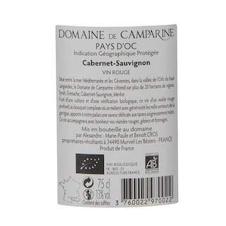 Midi - Oc IGP | France - Frankrijk | Domaine Camparine Cabernet Sauv 2017 | Bio 