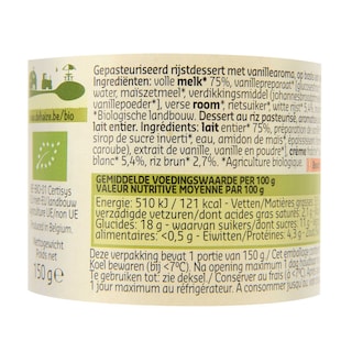 Delhaize | Bio | Riz au lait | Vanille | Bio 