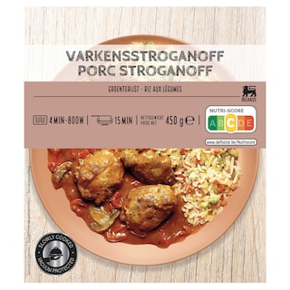 Delhaize | Varkensstroganoff | Groentenrijst 