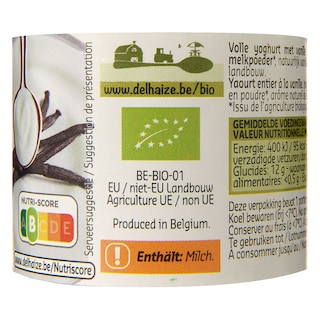 Delhaize | Bio | Yaourt | Entier | Vanille | Bio 