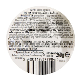 Delhaize | Olives à l'ail 260 gr