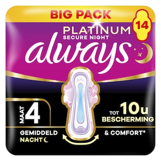 Always | Platinum | Serviettes Hygiéniques|Secure Nuit|Ailettes 