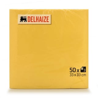Delhaize | Serviettes | jaune | 3 plis | 33x33cm 