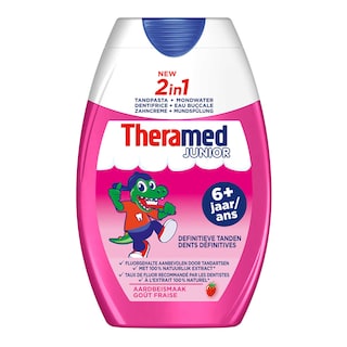 Theramed | Junior | Dentifrice | Enfant | Junior | 6+ ans | 2 en 1 | Fraise 