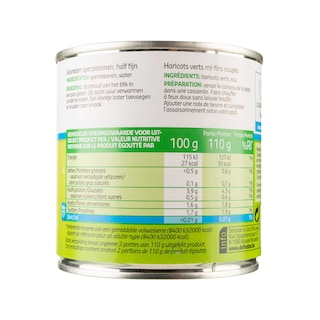 Delhaize | Haricots verts mi-fins coupés | Sans sel 