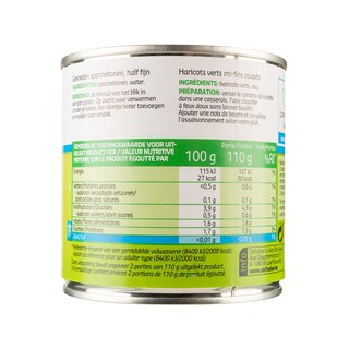 Delhaize | Middelfijne versneden sperziebonen| Zond.zout 225 gr