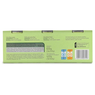 Delhaize | Petits pois | Etuvées | Extra fins | Boîte 