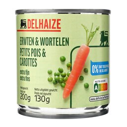 Delhaize | Petits pois-Carottes | Extra fins | Boîte 