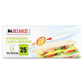Delhaize | Boterhamzakken | 1L | Zip | 25ST 