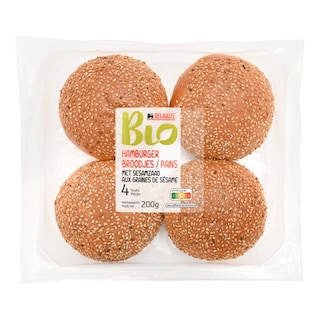 Delhaize | Bio | Hamburgerbroodje | Sesam | Bio 4 x 50 gr