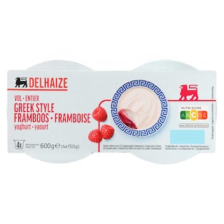 Delhaize | Yoghurt | Greek Style | Vol | Framboos 4 x 150 gr