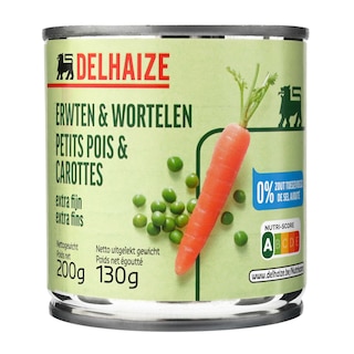 Delhaize | Petits pois-Carottes | Extra fins | Boîte 
