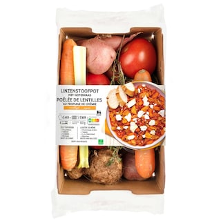Delhaize | Maaltijdbox | Linzenstoof | Geitenkaas 