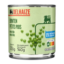 Delhaize | Petits pois | Etuvées | Extra fins | Boîte 